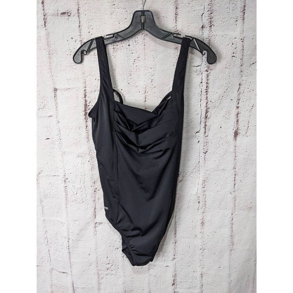 Speedo Black Square Pleat Neck One Piece Swimming suit swimsuit Size 16